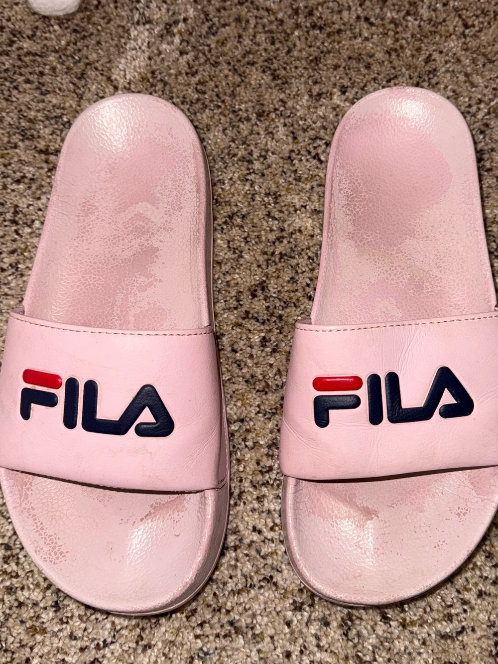 Fila Pink Logo Slide Sandals with Navy & Red Accent